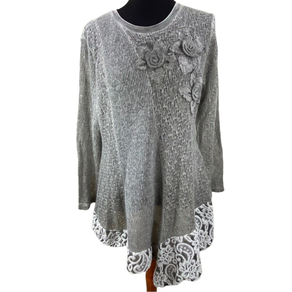 Radzoli Womens Boho Floral Asymmetric Sweater Tunic Size XL Petite